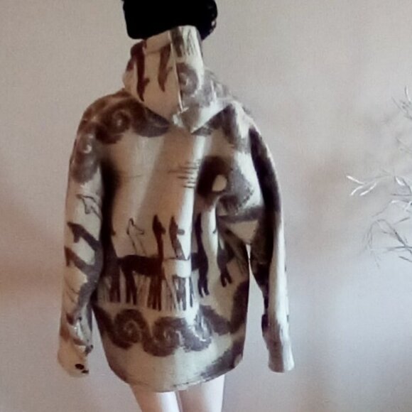 VTG Women's Icelandic Jacket  With Hood   Llama's And Sun Pattern Sz M/L - Picture 4 of 12